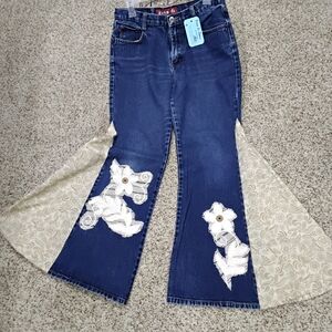Zana Di Blue Flare Jeans with Cream Floral Accents